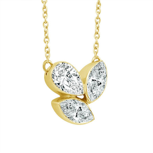 14K Yellow Gold Lab Grown 3/4CTW Marquise and Pear Diamond Skyset Pendant Necklace