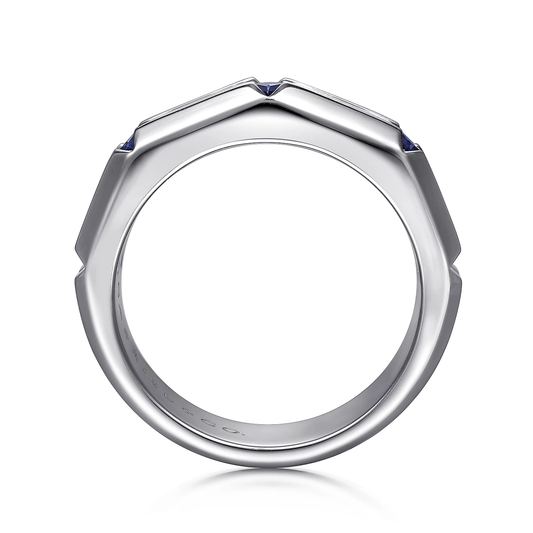 925 Sterling Silver Ring with Princess Cut Sapphire Stations