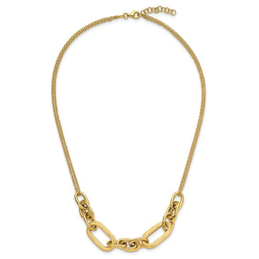 14K Polished and Satin 2-strand Fancy Link Necklace