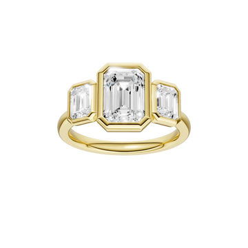 14K Yellow Gold Lab Grown 3.14ctw Emerald Diamond Three Stone Bezel Engagement Ring