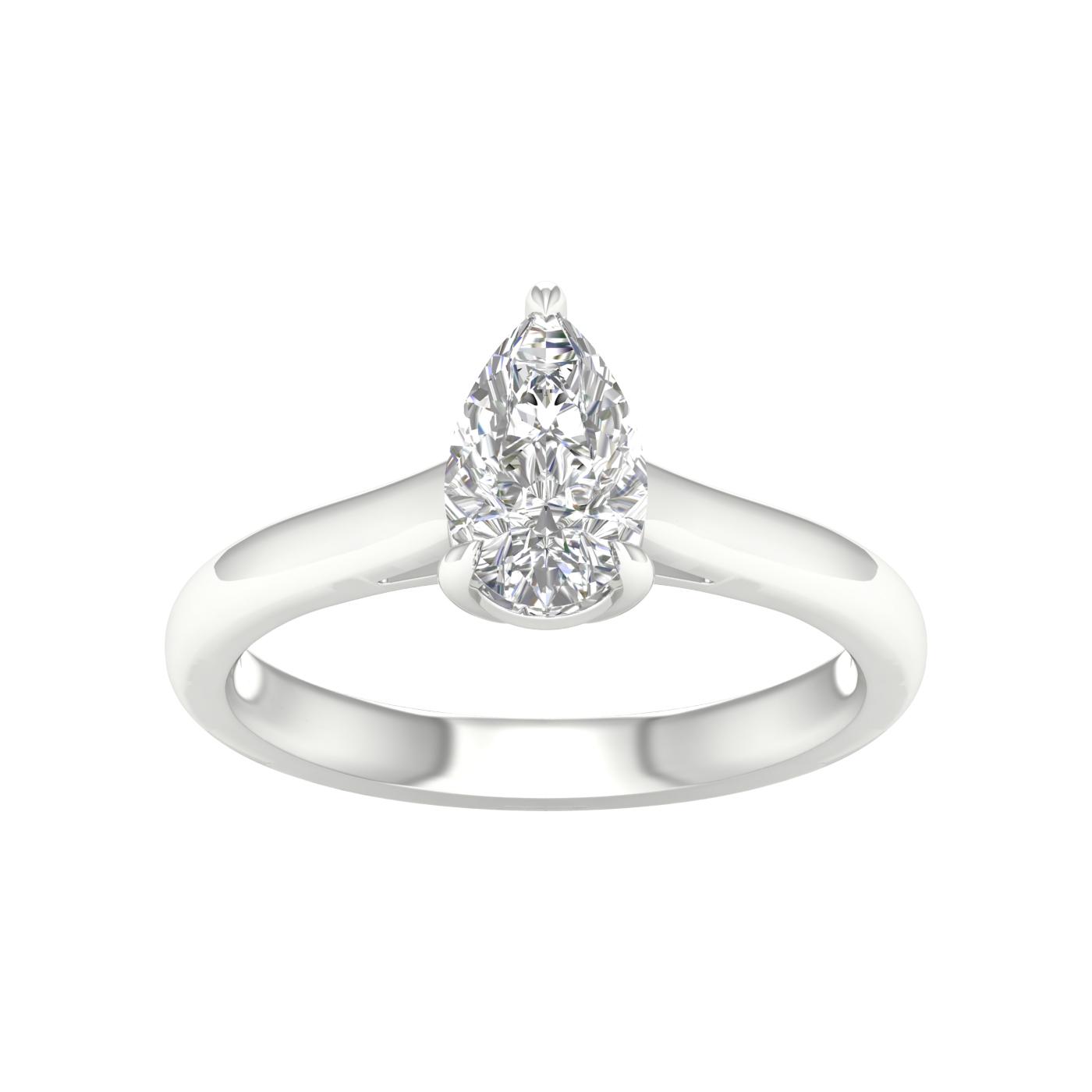 14K White Gold Lab Grown Pear Diamond Solitaire Engagement Ring