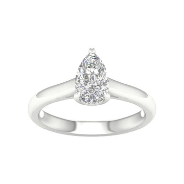 14K White Gold Lab Grown Pear Diamond Solitaire Engagement Ring