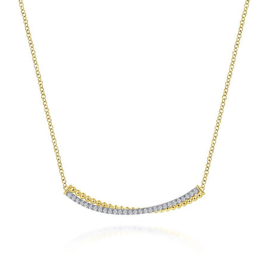 14K Two Tone Diamond Curved Bar Necklace