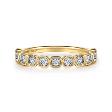 14K Yellow Gold Cushion Shaped Diamond Stackable Ring