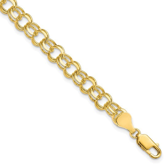 10k 6mm Solid Diamond-cut Double Link 7 inch Charm Bracelet
