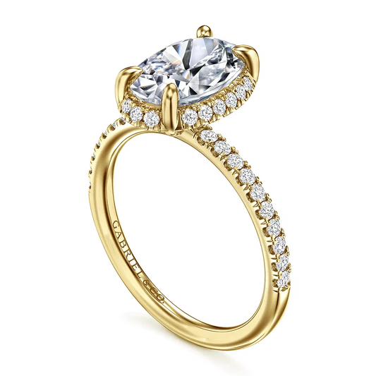 14K Yellow Gold Oval Hidden Halo Diamond Engagement Ring