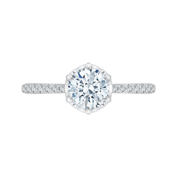 14K White Gold Round Diamond Engagement Ring with Pave Shank