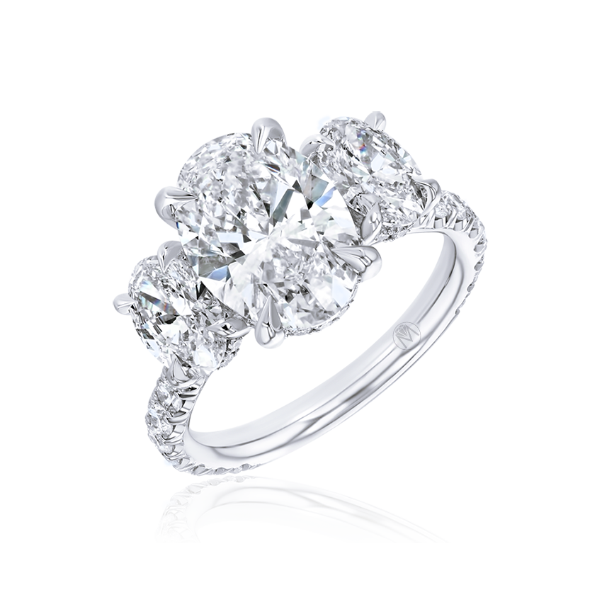 18K White Gold Lab Grown 2.77CTW Three Stone Oval Engagement Ring