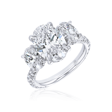 18K White Gold Lab Grown 2.77CTW Three Stone Oval Engagement Ring