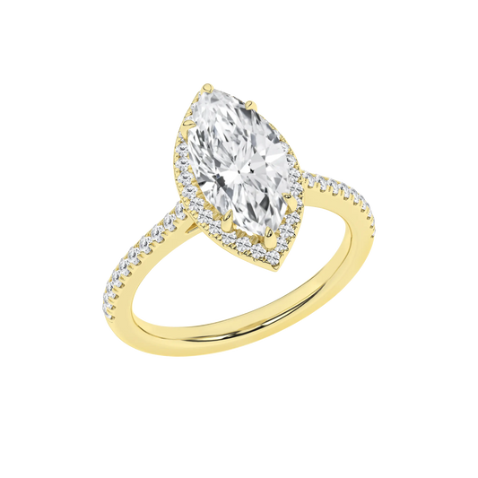 14K Yellow Gold Lab Grown 2.38ctw Marquise Halo Engagement Ring