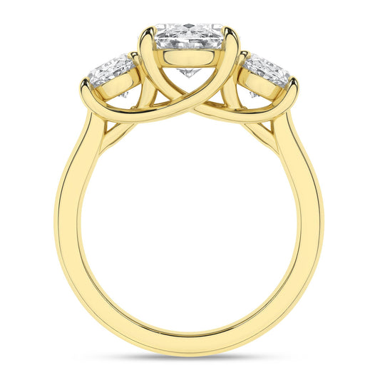 14K Yellow Gold Lab Grown 5.06ctw Three Stone Oval Engagement Ring