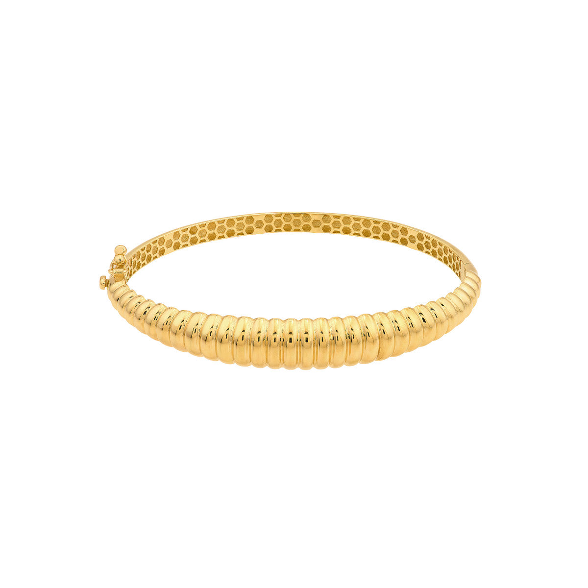 Gold Rib Textured Bangle 14K Yellow Gold Graduated Ribbed Bangle
