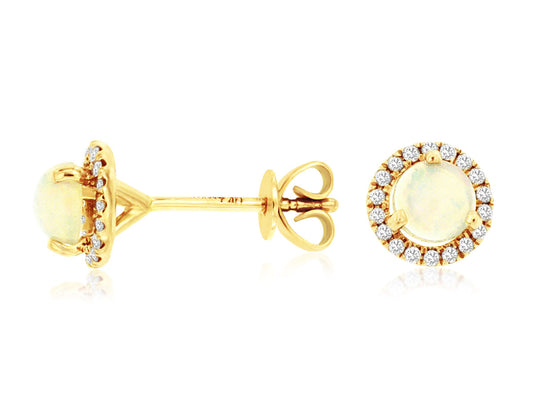 14K Yellow Gold Opal and Diamond Stud Earrings