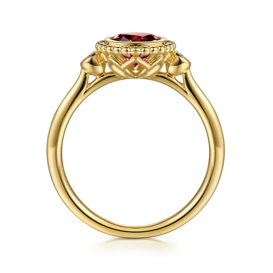 14K Yellow Gold Diamond And Garnet Bujukan Ladies' Ring