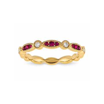 14K Yellow Gold Ruby and Pave Diamond Stackable Band