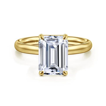 14K Yellow Gold Emerald Cut Solitaire Diamond Engagement Ring