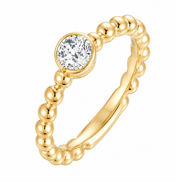 14K Yellow Gold Diamond and Beaded Ring