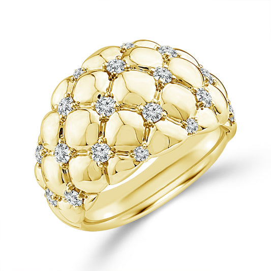 14K Yellow Gold 1/2ctw Pave Diamond Quilt Top Wide Band
