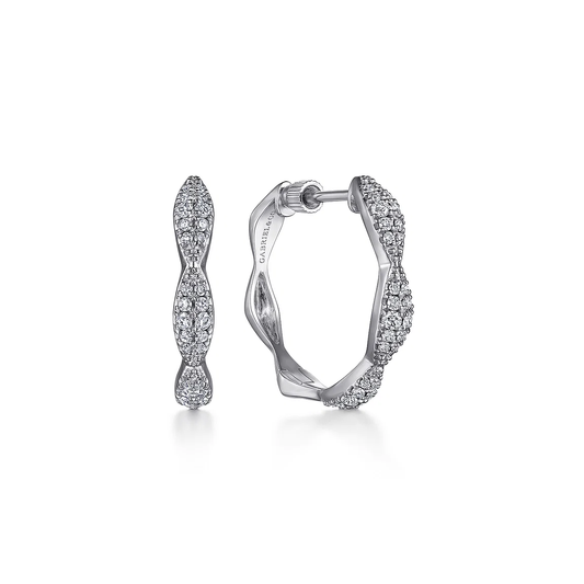 14K White Gold 20MM Classic Diamond Hoop Earrings