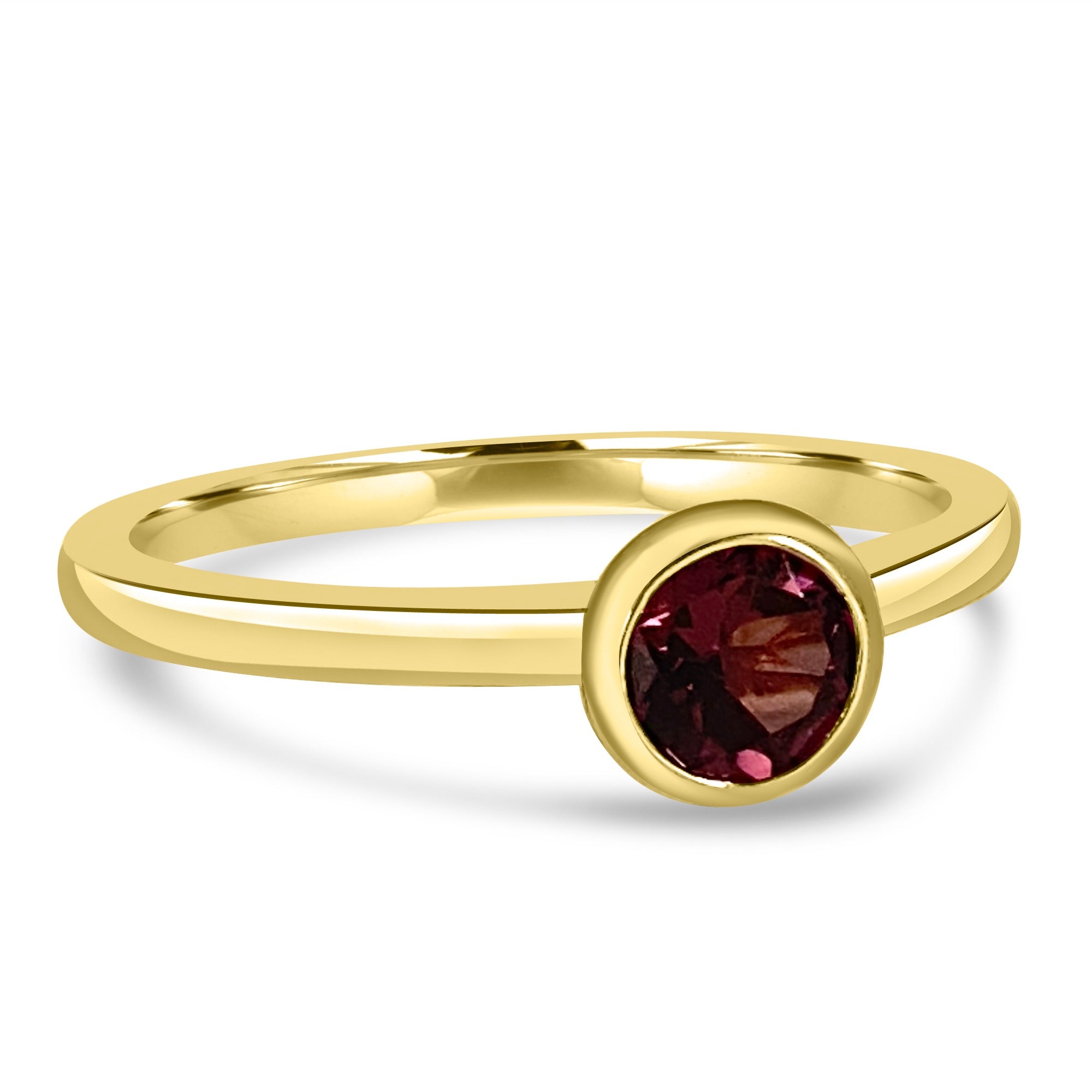14K Yellow Gold 5MM Bezel Garnet Ring