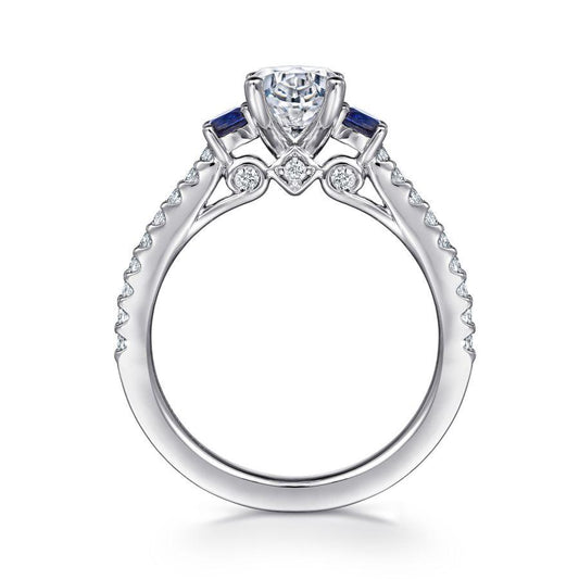 14K White Gold Oval Three Stone Sapphire and Diamond Engagement Ring