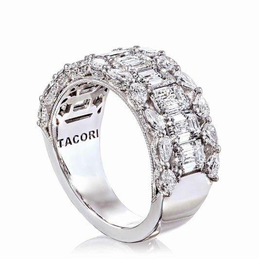 18K White Gold 3.80CTW Emerald and Pear Diamond Band
