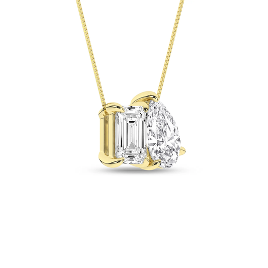 14K Yellow Gold Lab Grown 2.0CTW Emerald and Pear Toi et Moi Necklace