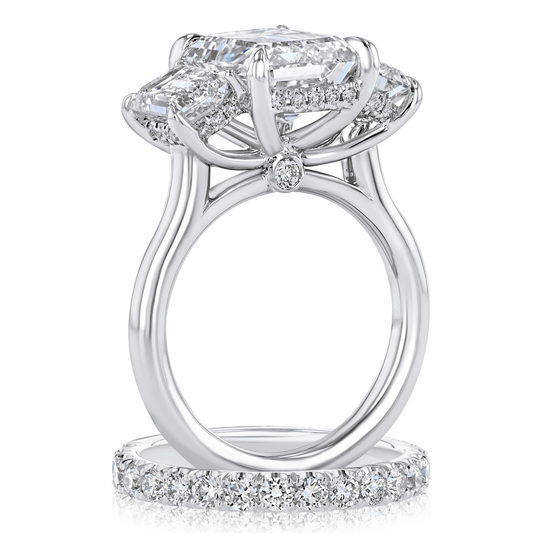 18K White Gold Lab Grown Emerald Diamond Three Stone Engagement Ring