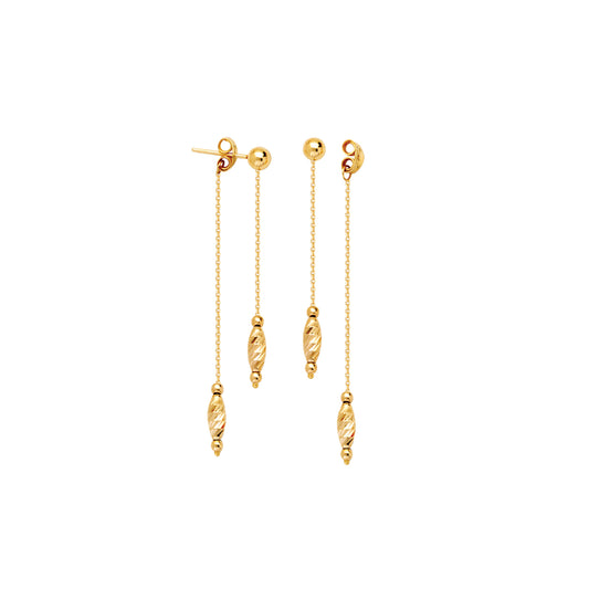 14K Yellow Gold Diamond Cut Oval Drop Earrings