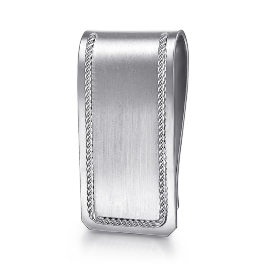 925 Sterling Silver Money Clip with Twisted Rope Trim