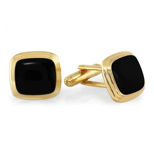 Gold Plated with Black Lacquer Cuff Links
