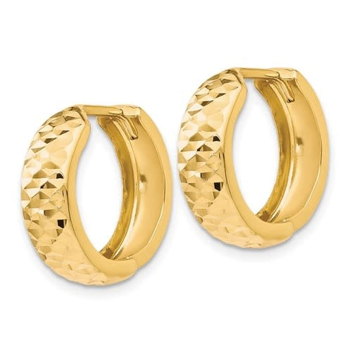 10K Yellow Gold Polished & Diamond-Cut Huggie Hoop Earrings 16mm