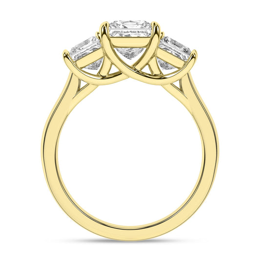 14K Yellow Gold Lab Grown Diamond Princess Three Stone Engagement Ring