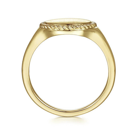 14K Yellow Gold Round Signet Ring with Twisted Rope Frame