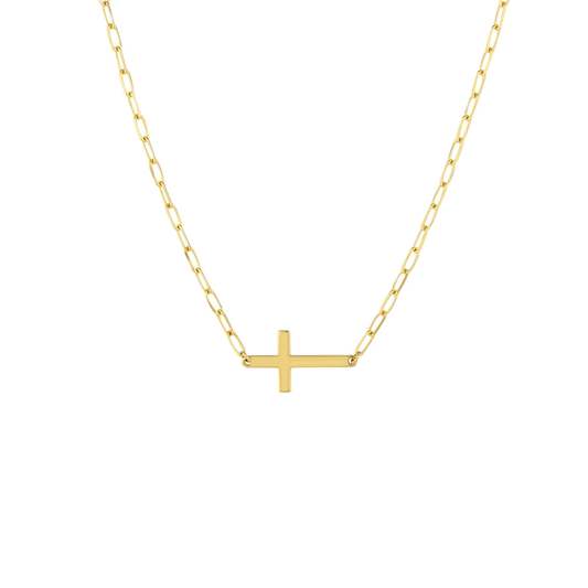 East to West Cross PaperClip Chain Necklace