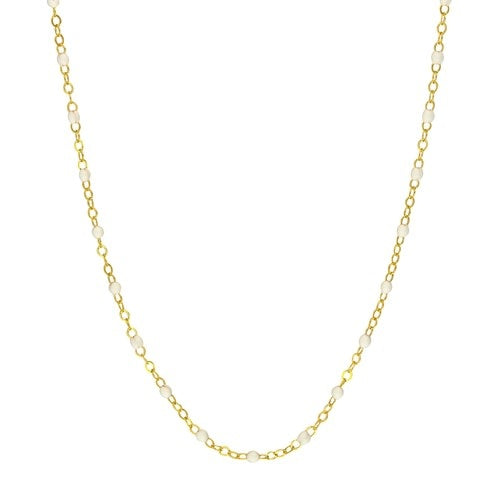 14K Yellow Gold Piatto Chain with White Enamel Beads