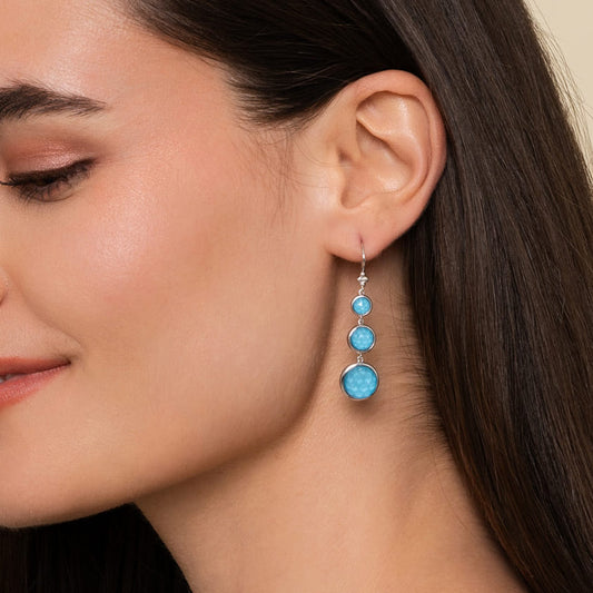 Sterling Silver Rock Crystal & Turquoise Graduating Drop Earrings