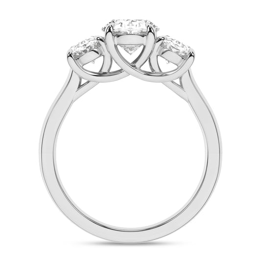 14K White Gold Lab Grown 3.0ctw Three Stone Oval Engagement Ring