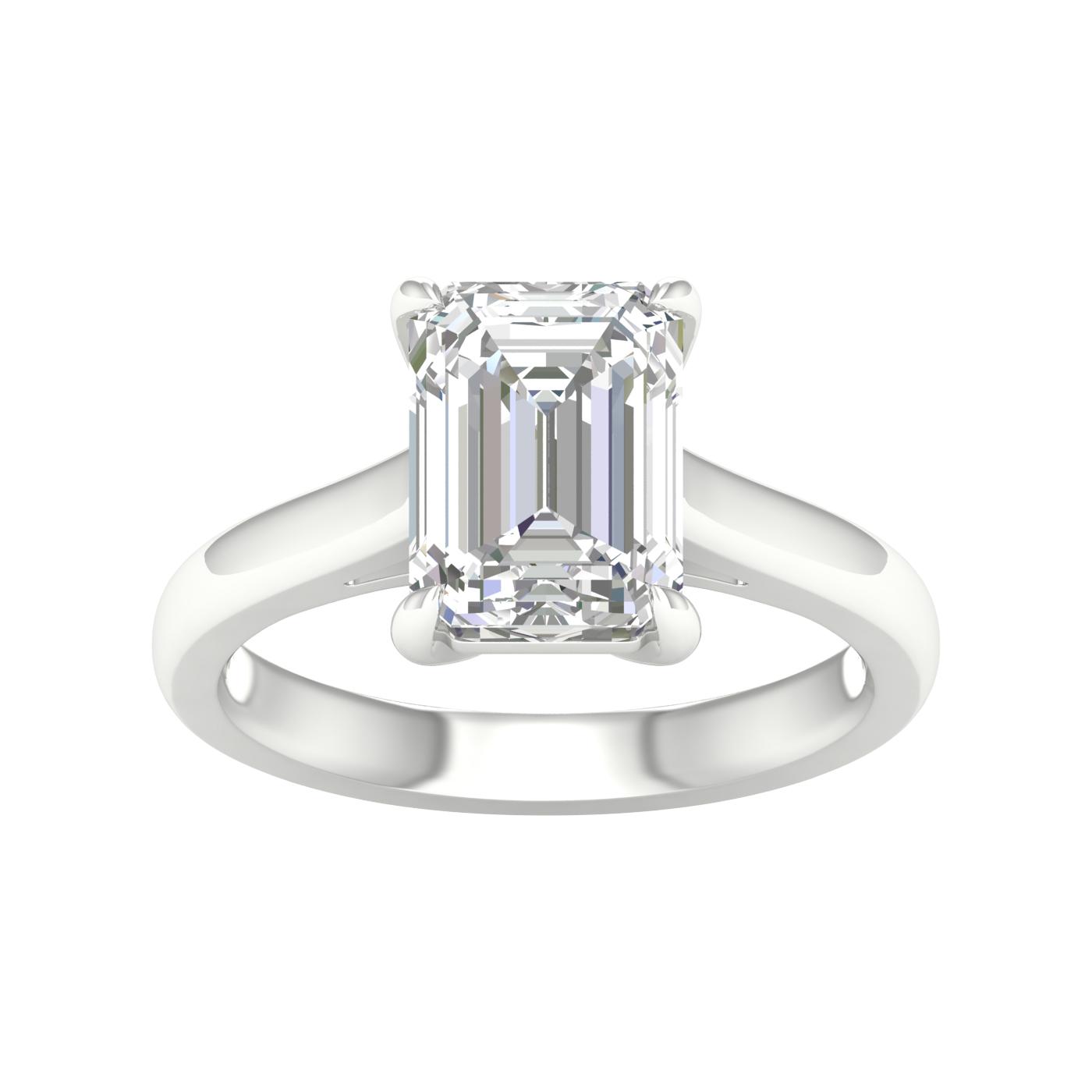 14K White Gold Lab Grown 3ct Emerald Diamond Solitaire Engagement Ring