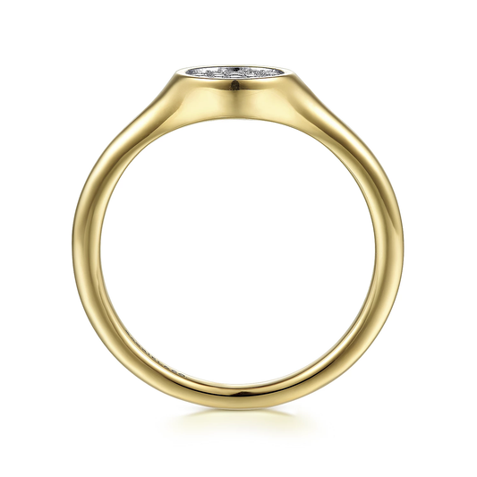 14K Yellow Gold Diamond Pave Mini Signet Ring