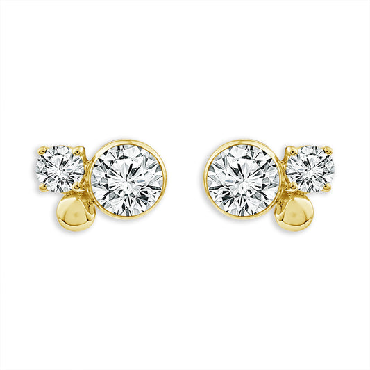 14K Yellow Gold Lab Grown Diamond Skyset Round Cluster Studs