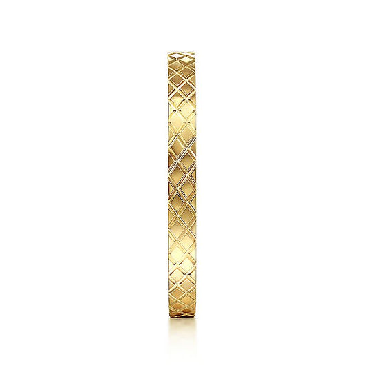 14K Yellow Gold Textured Checkered Stackable Ring