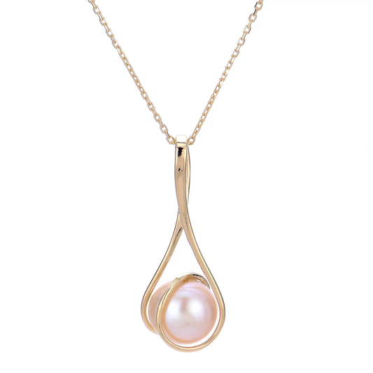 14K Yellow Gold Freshwater Pearl Swirl Necklace (18")