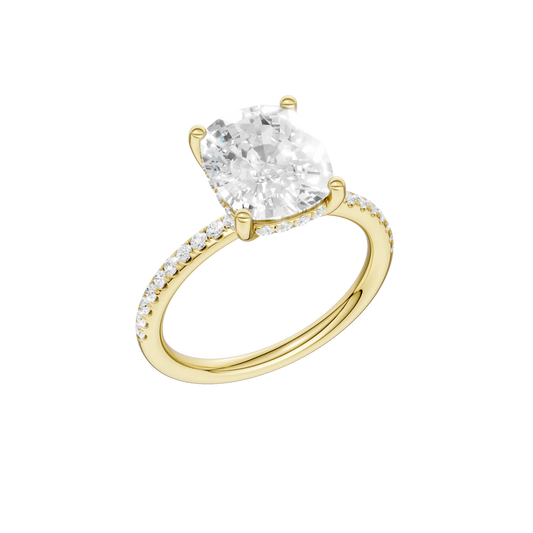 14K Yellow Gold 3.29ctw Lab Grown Elongated Cushion Diamond Hidden Halo Engagement Ring