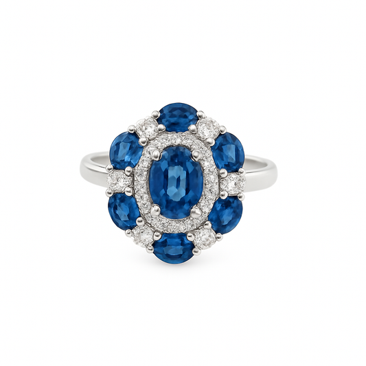 14K White Gold Sapphire and Diamond Ring