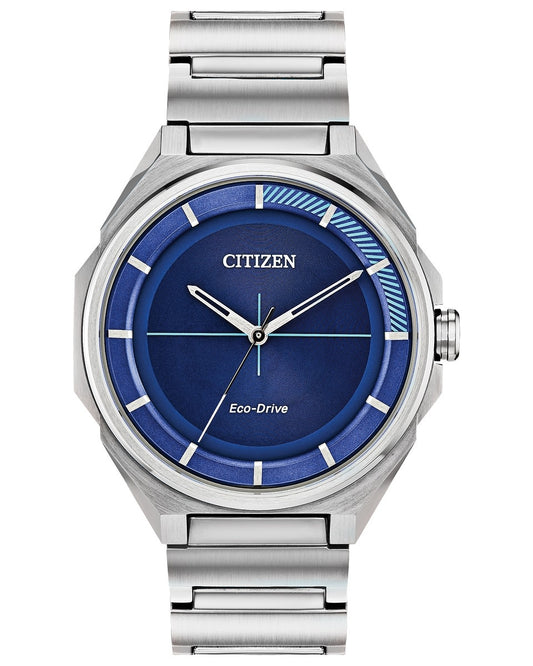 Citizen Stainless Steel Eco Drive with Blue Dial