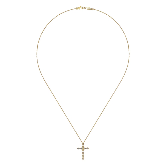 14K Yellow Gold Segmented Diamond Cross Necklace