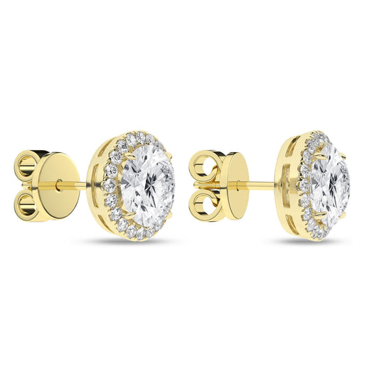 14K Yellow Gold Lab Grown Round Diamond Halo Stud Earrings