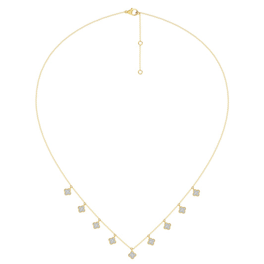 14K Yellow Gold Pave Diamond Flower Cluster Drop Necklace