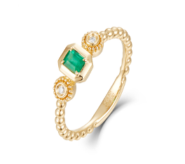 14K Yellow Gold Emerald and Pavé Diamond Fashion Ring